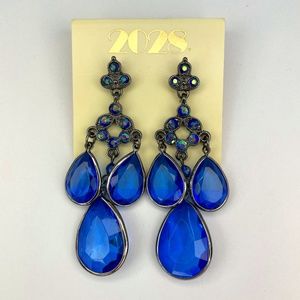 2028 Blue Crystal Chandelier Teardrop Earrings
